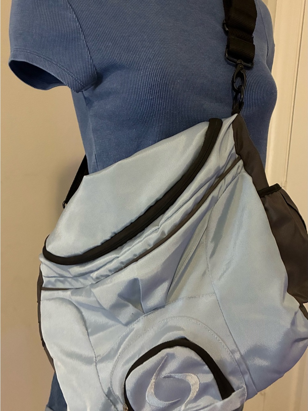 Moving Comfort Light Blue and Black Crossbody Backpack